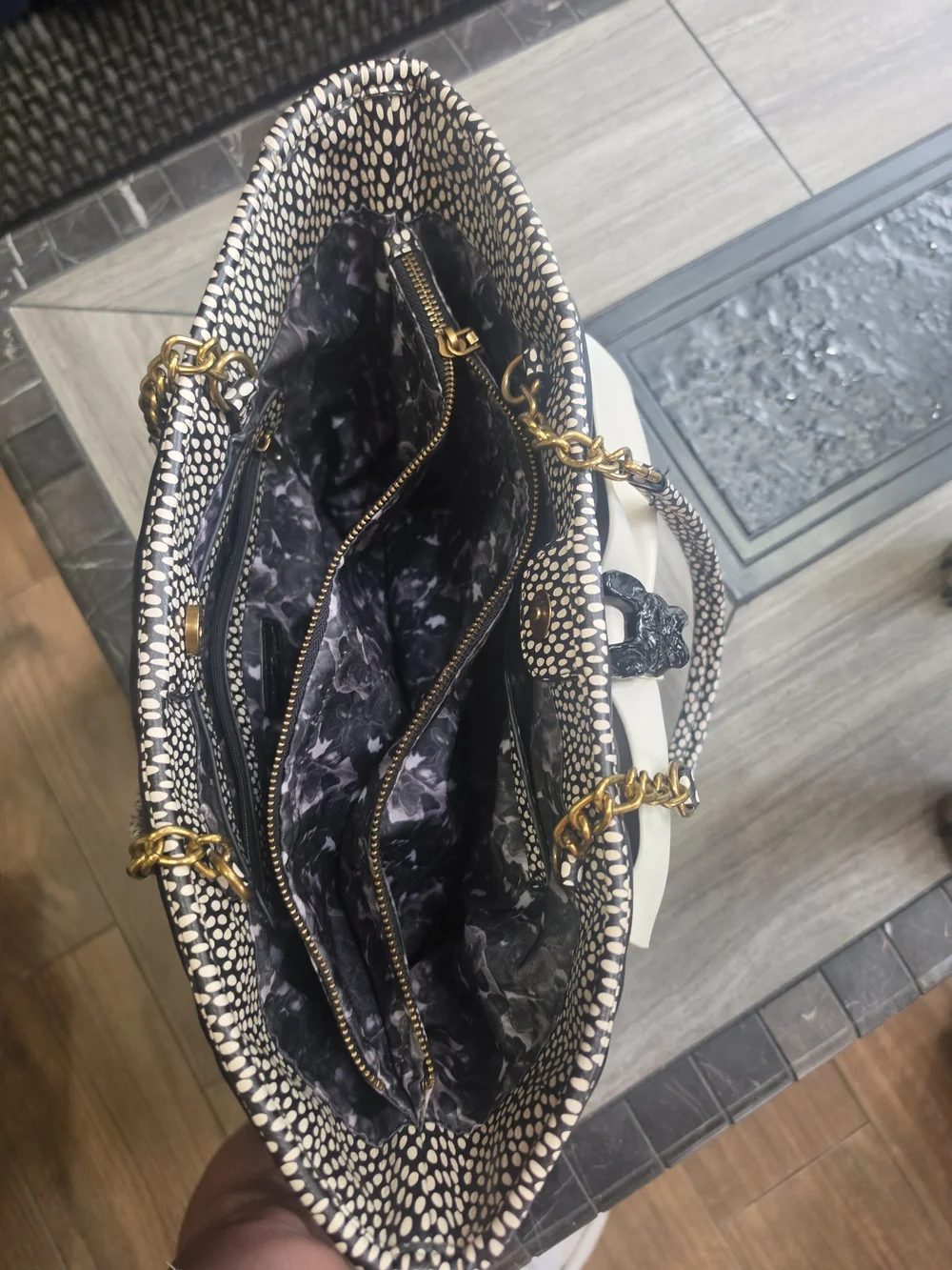 Betsey Johnson Black Quilted Tote with Ivory Bow Accent